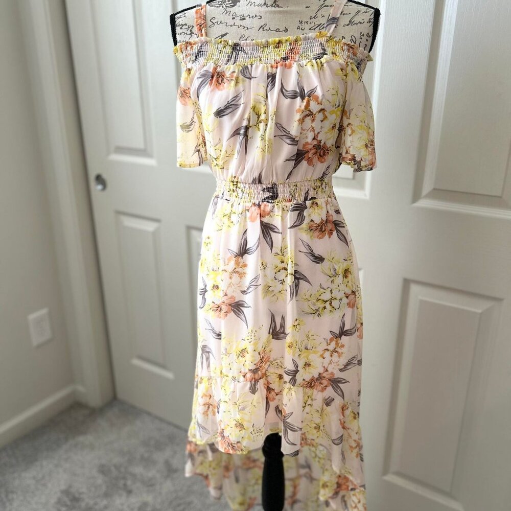 Brand New Women's Yellow & Floral Tunic Dress with Ruffles & Elastic Waist